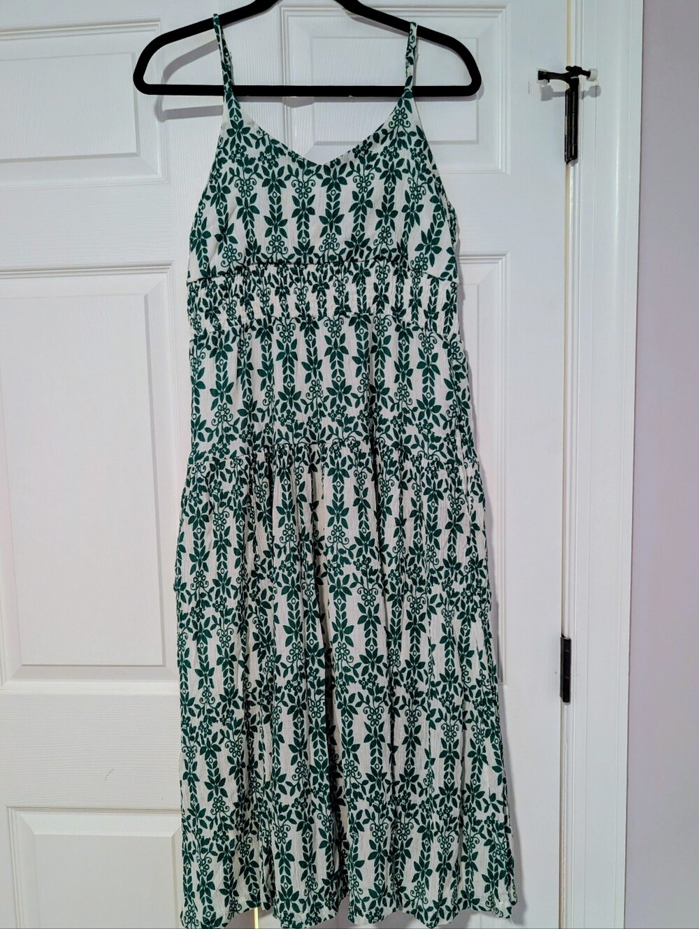 Skies Are Blue White Dress with Green Floral Print